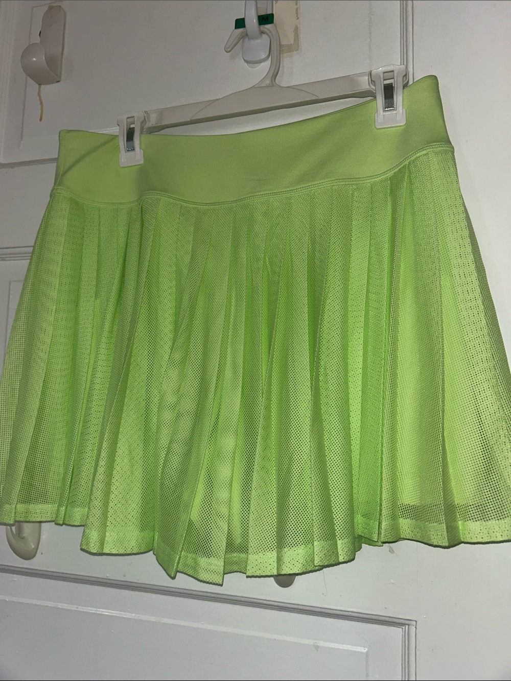 Neon Lime Pleated Mesh Skirt
